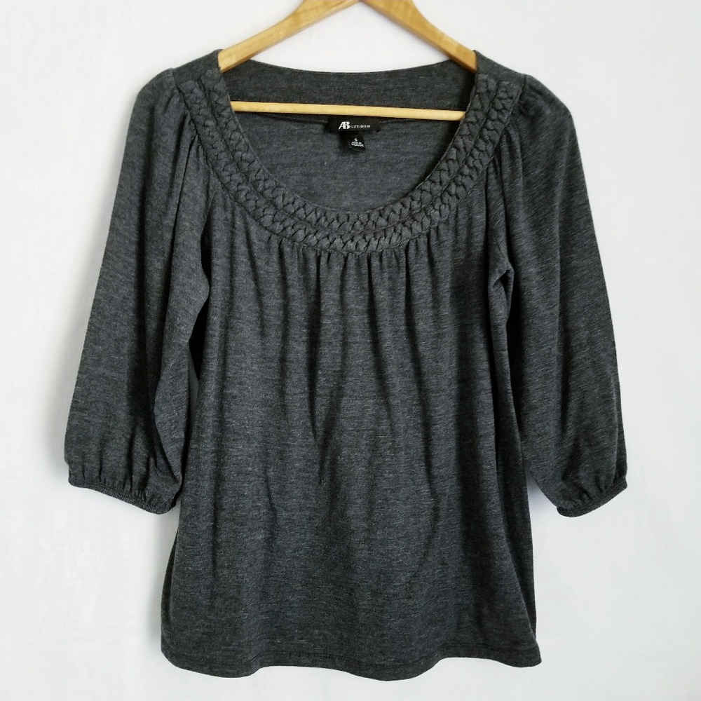 AB Studio 3/4 Sleeve Braided Neckline Top